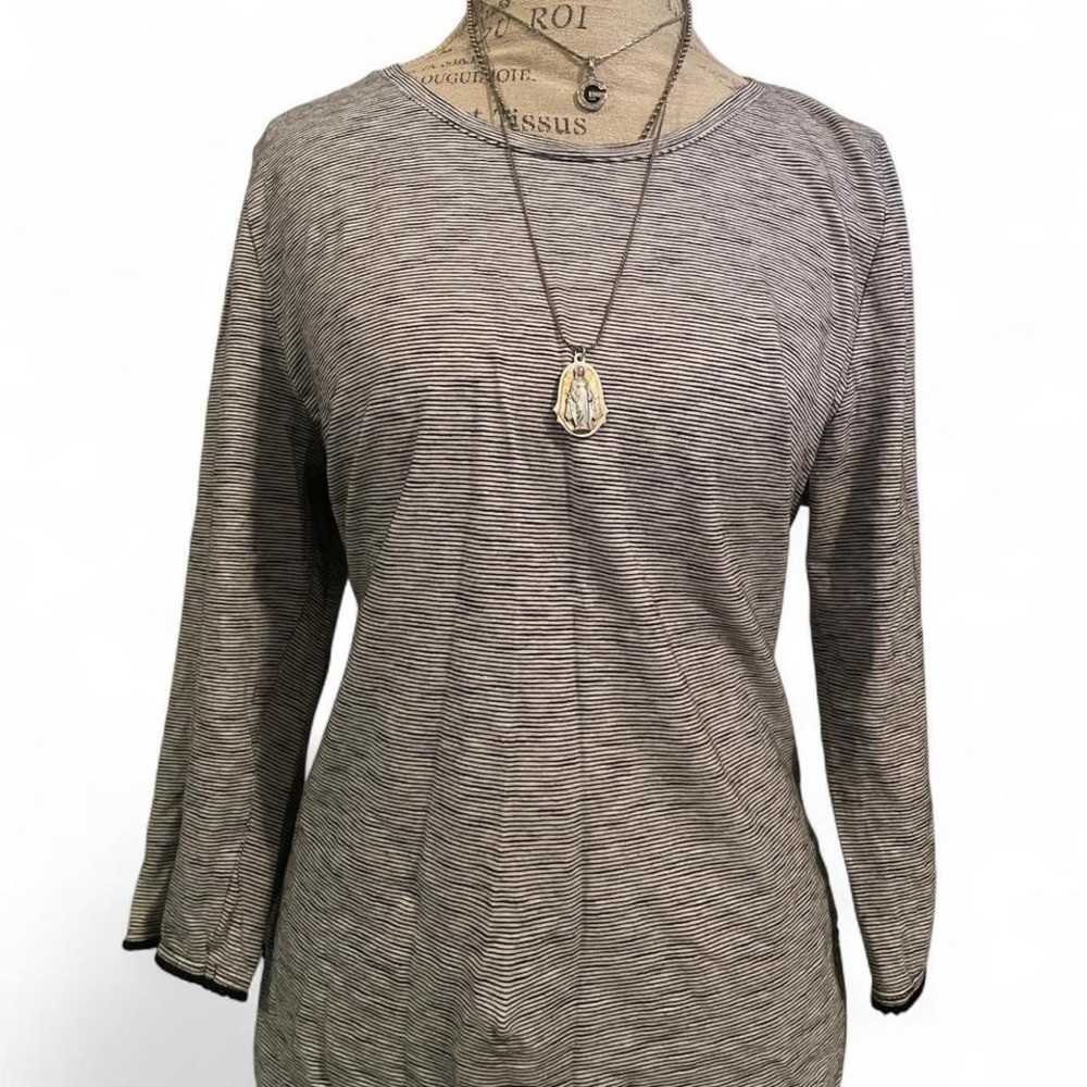 Whimsigoth Striped Blouse Lace trim • Talbots • Size - XL • 100% Cotton